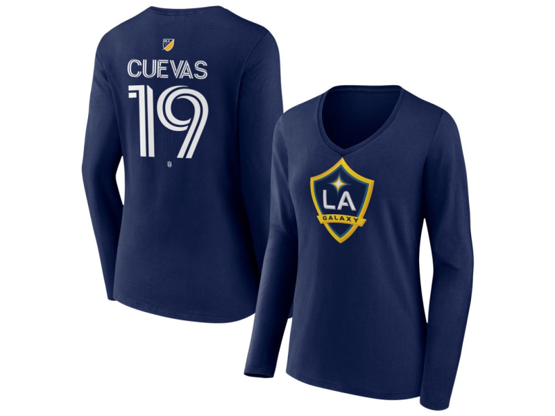 Women's LA Galaxy #19 Mauricio Cuevas Team Authentic Long Sleeve V-Neck T-Shirt - Navy