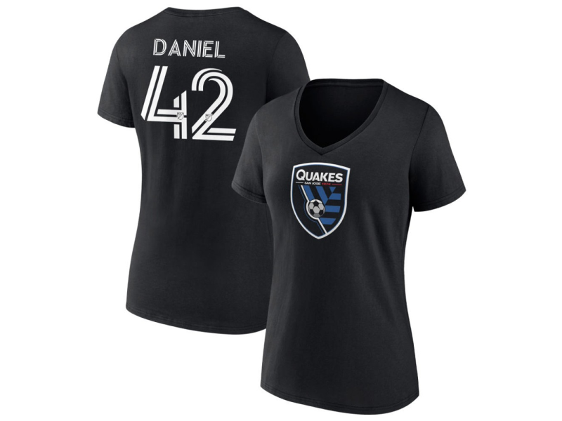 Women's San Jose Earthquakes #42 Daniel De Sousa V-Neck T-Shirt - Black