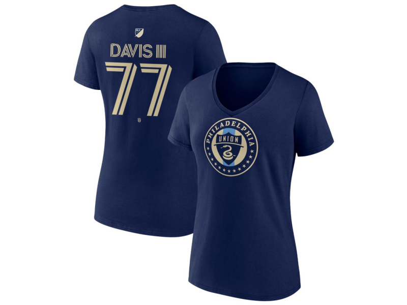 Women's Philadelphia Union #77 Eddy Davis III Team Authentic V-Neck T-Shirt - Navy
