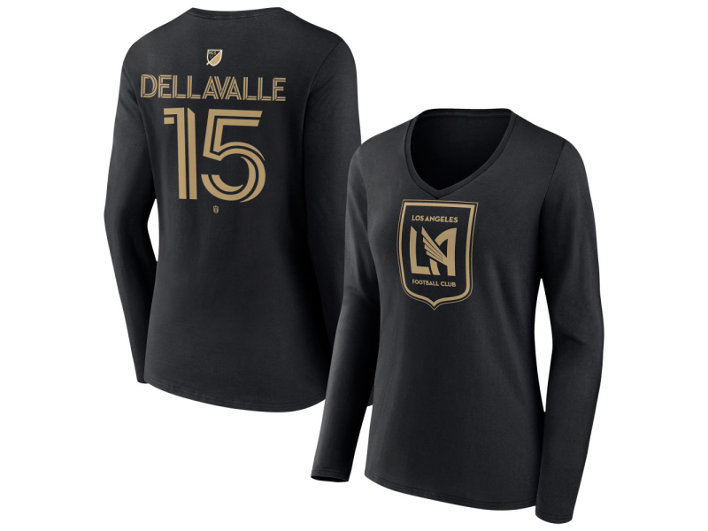 Women's LAFC #15 Lorenzo Dellavalle Team Authentic Long Sleeve V-Neck T-Shirt - Black