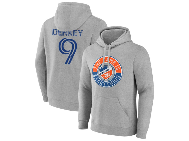 Men's FC Cincinnati The Game Is Everything #9 Kevin Denkey Pullover Hoodie - Gray