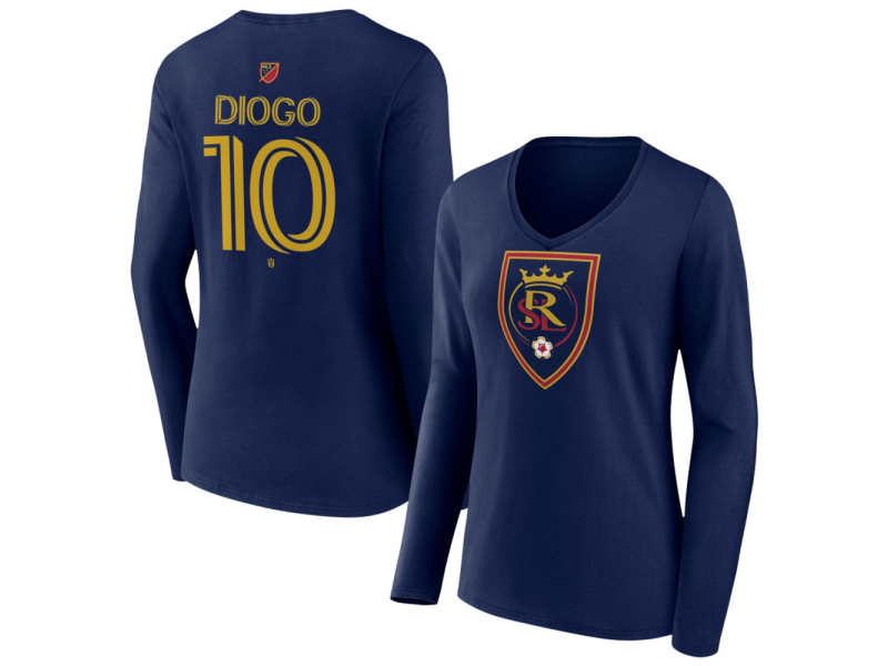 Women's Real Salt Lake #10 Diogo Goncalves Team Authentic Long Sleeve V-Neck T-Shirt - Navy