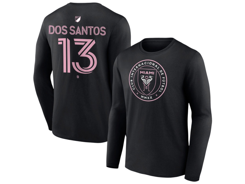 Men's Inter Miami CF Authentic Stack #13 CJ Dos Santos Long Sleeve T-Shirt - Black