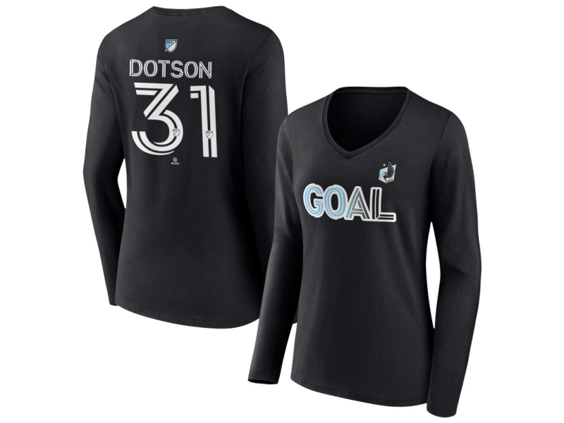 Women's Minnesota United FC Goal #31 Hassani Dotson V-Neck Long Sleeve T-Shirt - Black
