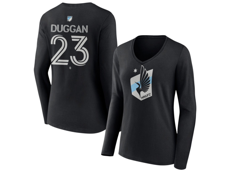 Women's Minnesota United FC #23 Morris Duggan Team Authentic Long Sleeve V-Neck T-Shirt - Black