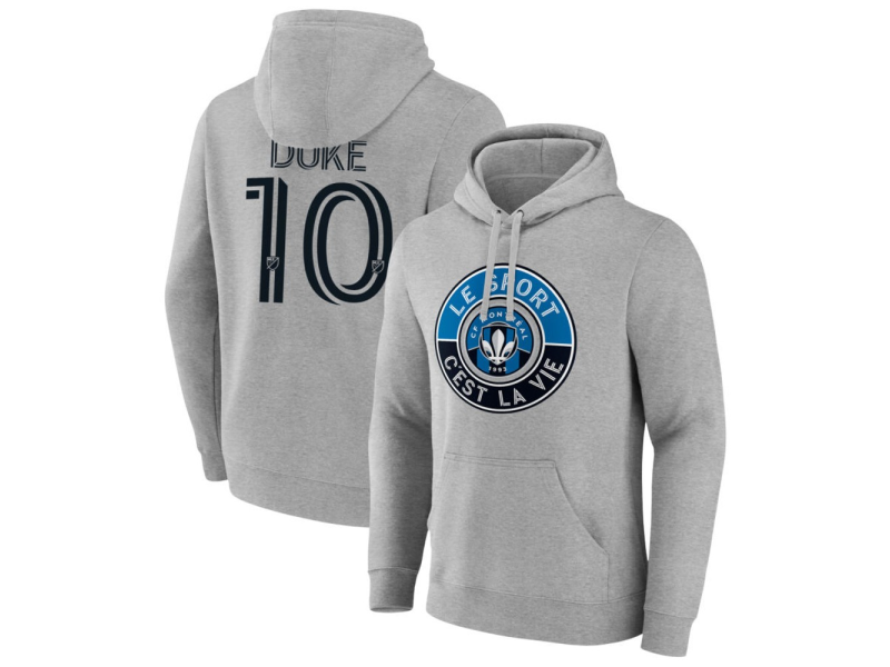 Men's CF Montreal The Game Is Everything #10 Brice Duke Pullover Hoodie - Gray