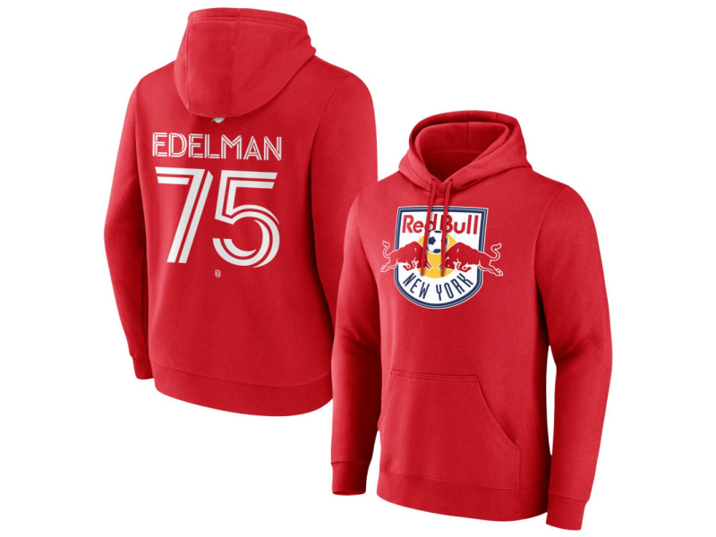 Men's New York Red Bulls #75 Daniel Edelman Team Authentic Pullover Hoodie - Red