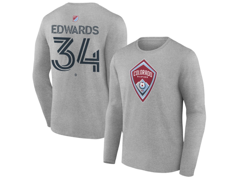 Youth Colorado Rapids #34 Michael Edwards Team Authentic Long Sleeve T-Shirt - Gray