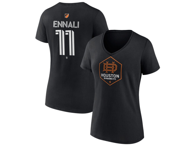 Women's Houston Dynamo FC Authentic Stack #11 Lawrence Ennali V-Neck T-Shirt - Black