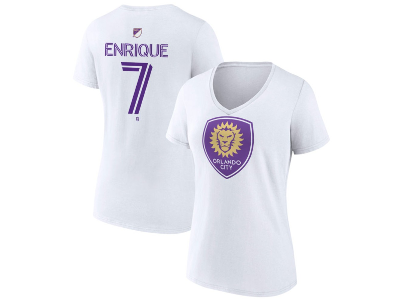Women's Orlando City SC Authentic Stack #7 Ramiro Enrique V-Neck T-Shirt - White