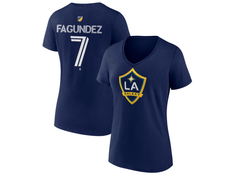 Women's LA Galaxy #7 Diego Fagundez Team Authentic V-Neck T-Shirt - Navy