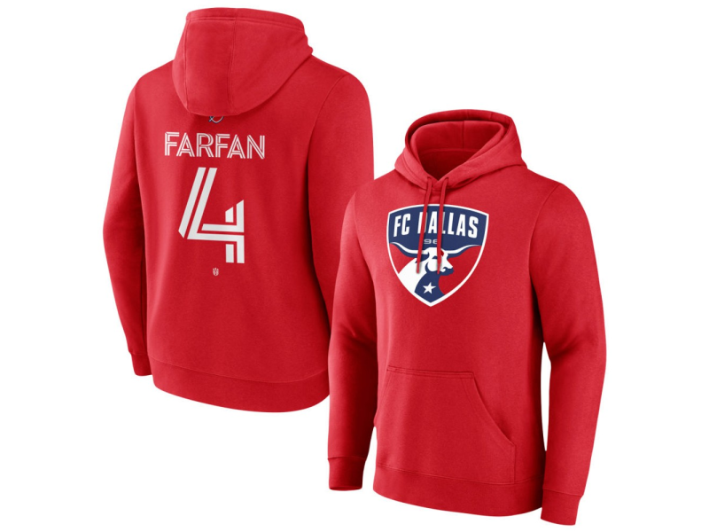 Men's FC Dallas #4 Marco Farfan Team Authentic Pullover Hoodie - Red