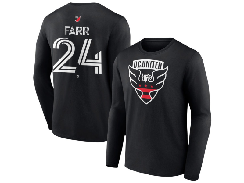 Youth D.C. United #24 Jordan Farr Team Authentic Long Sleeve T-Shirt - Black