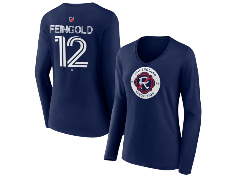 Women's New England Revolution #12 Ilay Feingold Team Authentic Long Sleeve V-Neck T-Shirt - Navy