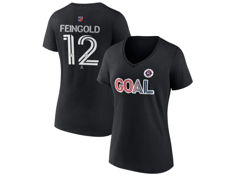 Women's New England Revolution Goal #12 Ilay Feingold V-Neck T-Shirt - Black