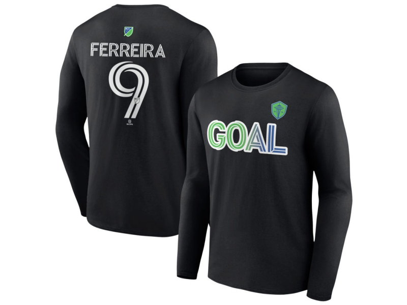 Men's Seattle Sounders FC Goal #9 Jesus Ferreira Long Sleeve T-Shirt - Black