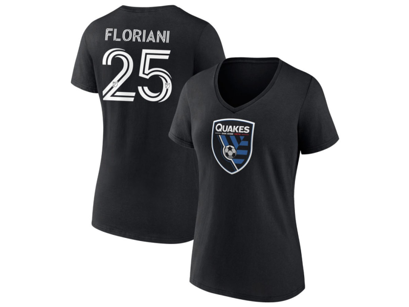 Women's San Jose Earthquakes #25 Max Floriani V-Neck T-Shirt - Black