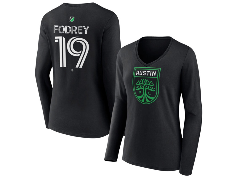 Women's Austin FC #19 CJ Fodrey Team Authentic Long Sleeve V-Neck T-Shirt - Black