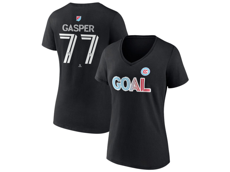 Women's Chicago Fire Goal #77 Chase Gasper V-Neck T-Shirt - Black