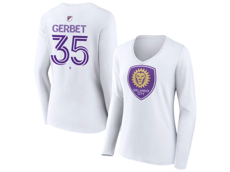 Women's Orlando City SC Authentic Stack #35 Joran Gerbet Long Sleeve V-Neck T-Shirt - White