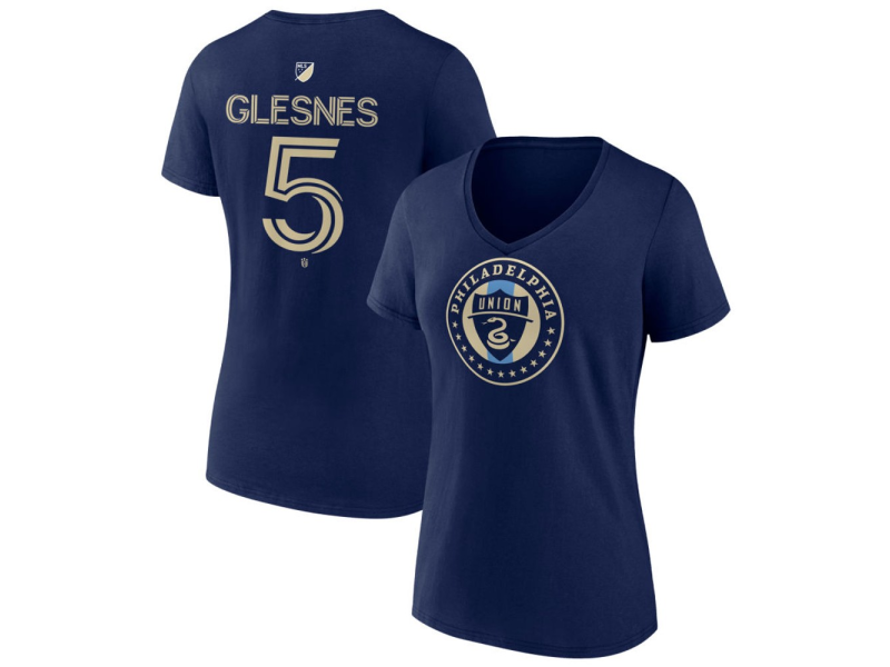 Women's Philadelphia Union #5 Jakob Glesnes Team Authentic V-Neck T-Shirt - Navy