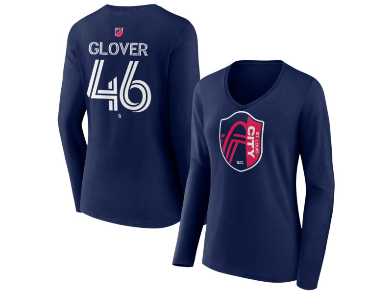 Women's St. Louis City SC #46 Caden Glover Team Authentic Long Sleeve V-Neck T-Shirt - Navy