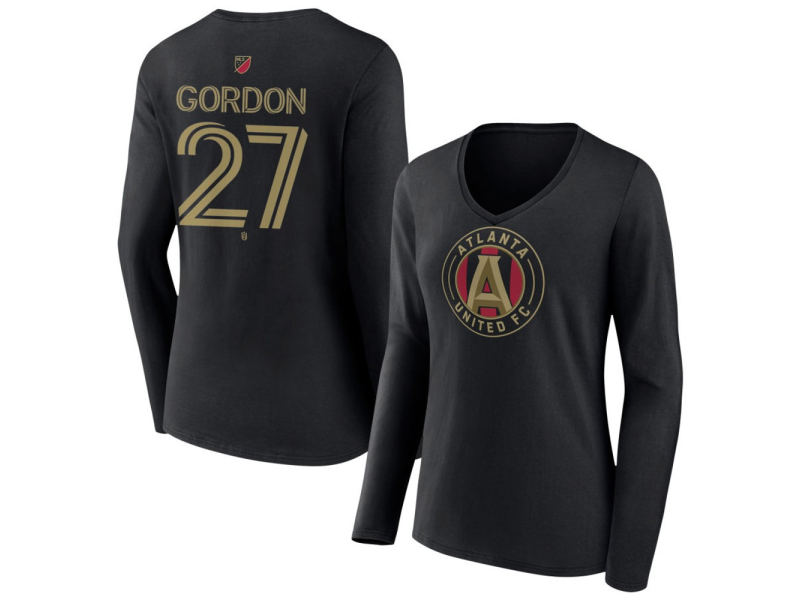 Women's Atlanta United FC #27 Ashton Gordon Team Authentic Long Sleeve V-Neck T-Shirt - Black
