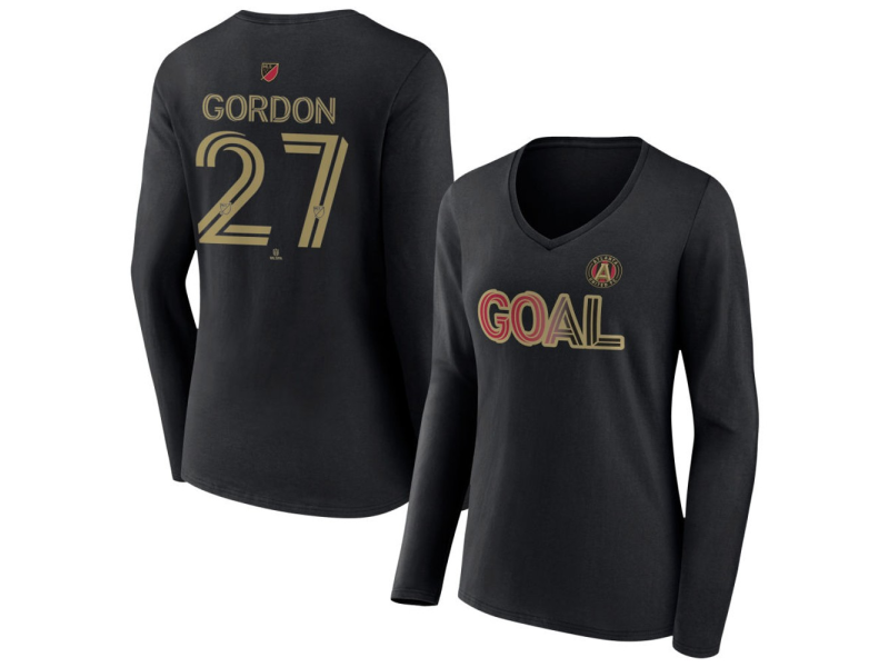 Women's Atlanta United FC Goal #27 Ashton Gordon V-Neck Long Sleeve T-Shirt - Black