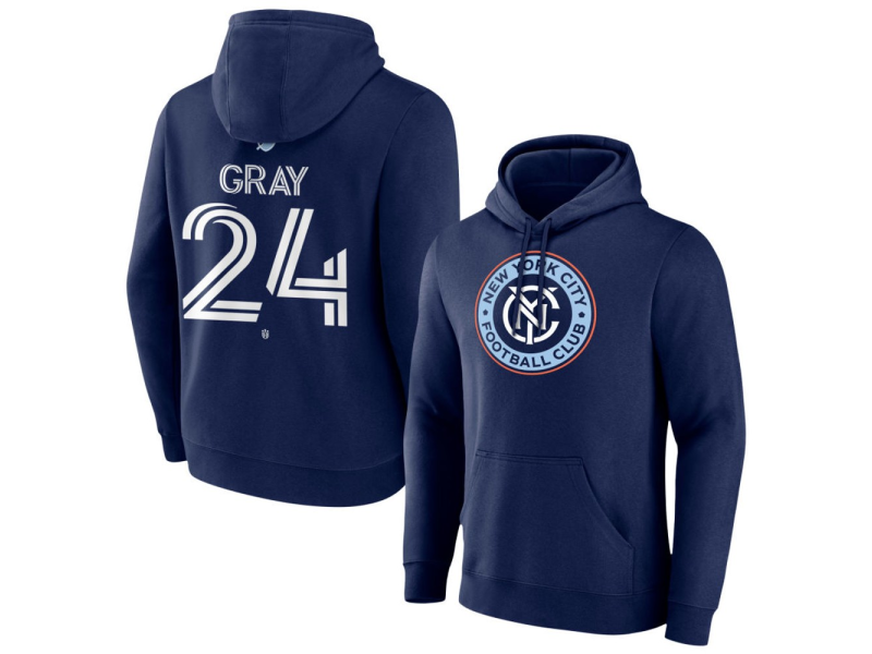 Men's New York City FC #24 Tayvon Gray Team Authentic Pullover Hoodie - Navy