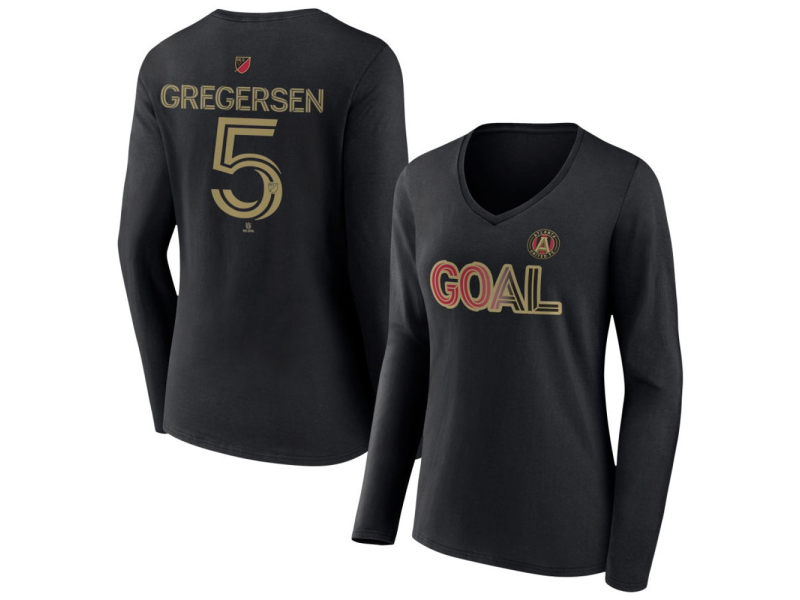 Women's Atlanta United FC Goal #5 Stian Gregersen V-Neck Long Sleeve T-Shirt - Black