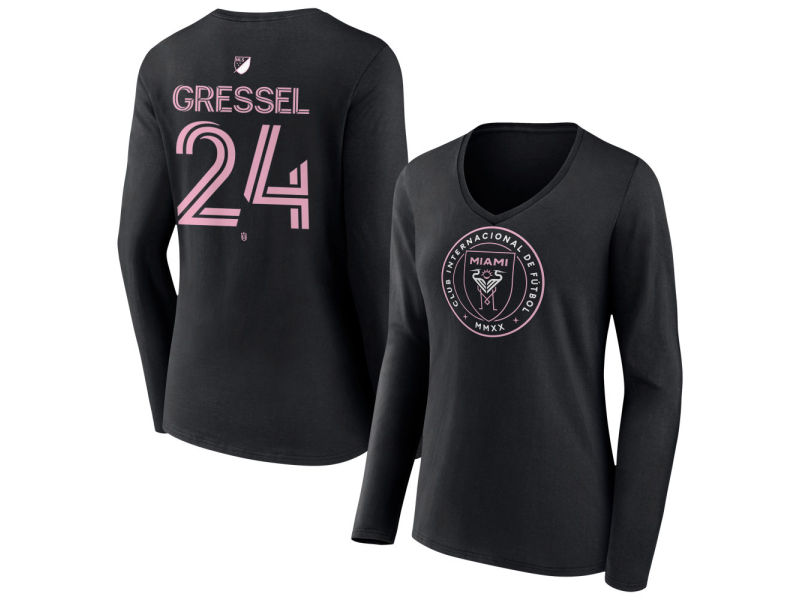 Women's Inter Miami CF Authentic Stack #24 Julian Gressel Long Sleeve V-Neck T-Shirt - Black