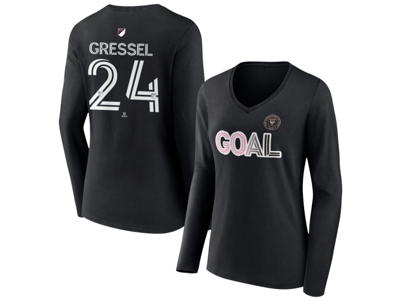 Women's Inter Miami CF Goal #24 Julian Gressel V-Neck Long Sleeve T-Shirt - Black