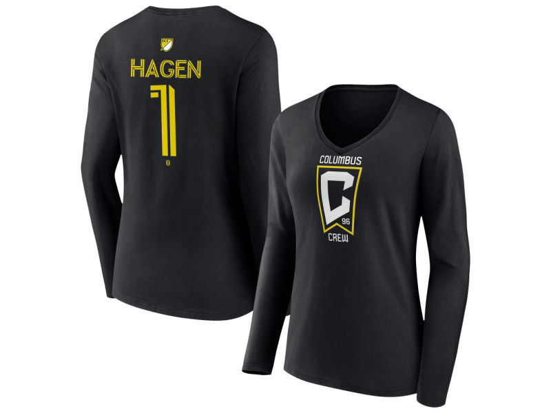 Women's Columbus Crew #1 Nicholas Hagen Team Authentic Long Sleeve V-Neck T-Shirt - Black