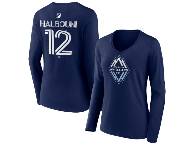 Women's Vancouver Whitecaps FC #12 Belal Halbouni Team Authentic Long Sleeve V-Neck T-Shirt - Navy