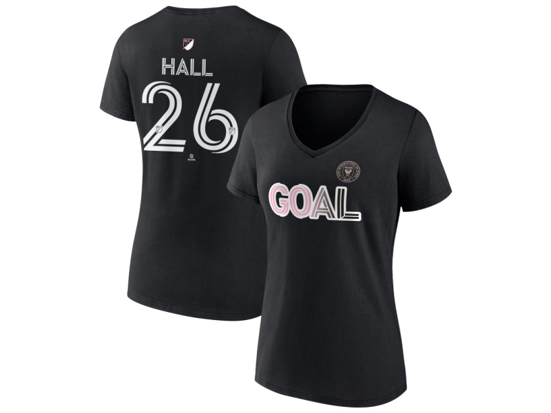 Women's Inter Miami CF Goal #26 Tyler Hall V-Neck T-Shirt - Black