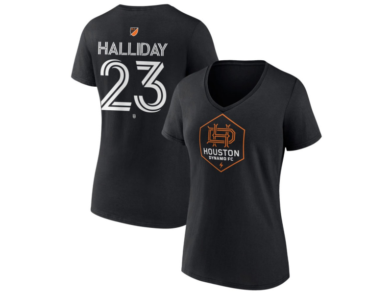 Women's Houston Dynamo FC Authentic Stack #23 Michael Halliday V-Neck T-Shirt - Black