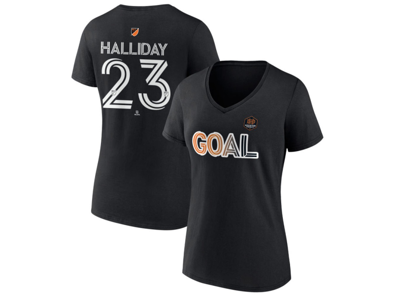Women's Houston Dynamo FC Goal #23 Michael Halliday V-Neck T-Shirt - Black