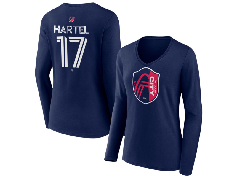 Women's St. Louis City SC #17 Marcel Hartel Team Authentic Long Sleeve V-Neck T-Shirt - Navy