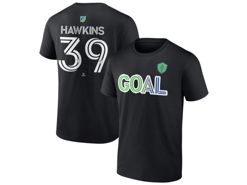 Men's Seattle Sounders FC Goal #39 Stuart Hawkins T-Shirt - Black