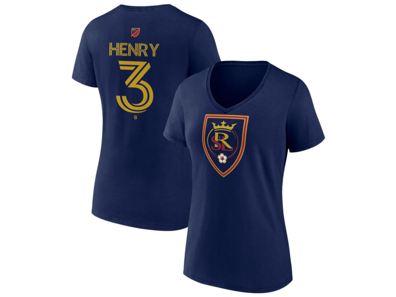 Women's Real Salt Lake #3 Kobi Henry Team Authentic V-Neck T-Shirt - Navy