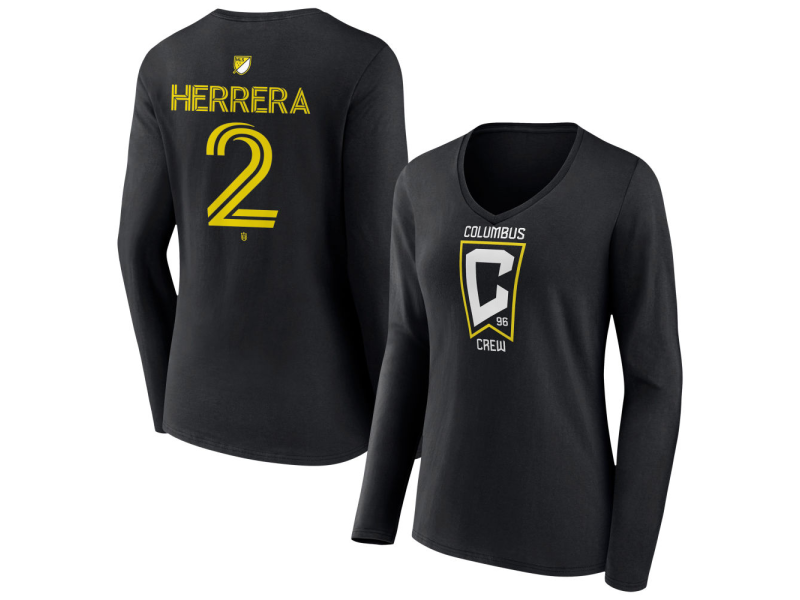 Women's Columbus Crew #2 Andres Herrera Team Authentic Long Sleeve V-Neck T-Shirt - Black
