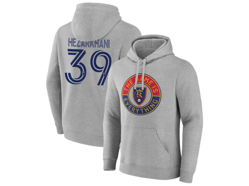 Men's Real Salt Lake The Game Is Everything #39 Aiden Hezarkhani Pullover Hoodie - Gray