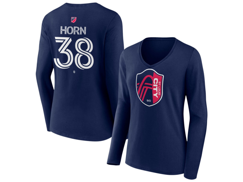 Women's St. Louis City SC #38 Jannes Horn Team Authentic Long Sleeve V-Neck T-Shirt - Navy