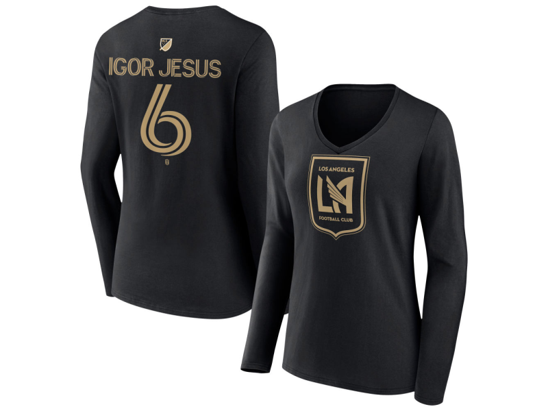Women's LAFC #6 Igor Jesus Team Authentic Long Sleeve V-Neck T-Shirt - Black