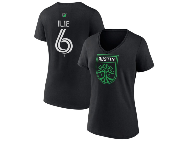 Women's Austin FC #6 Ilie Sanchez Team Authentic V-Neck T-Shirt - Black