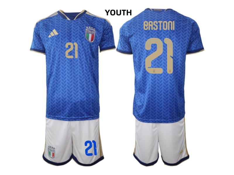 Youth BASTONI Italy 2026 World Cup Home Fan Jersey - Blue
