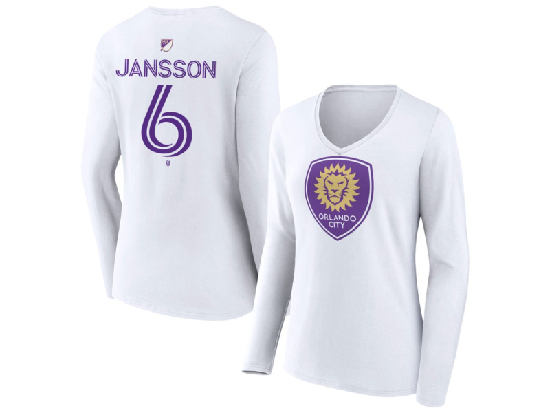 Women's Orlando City SC Authentic Stack #6 Robin Jansson Long Sleeve V-Neck T-Shirt - White