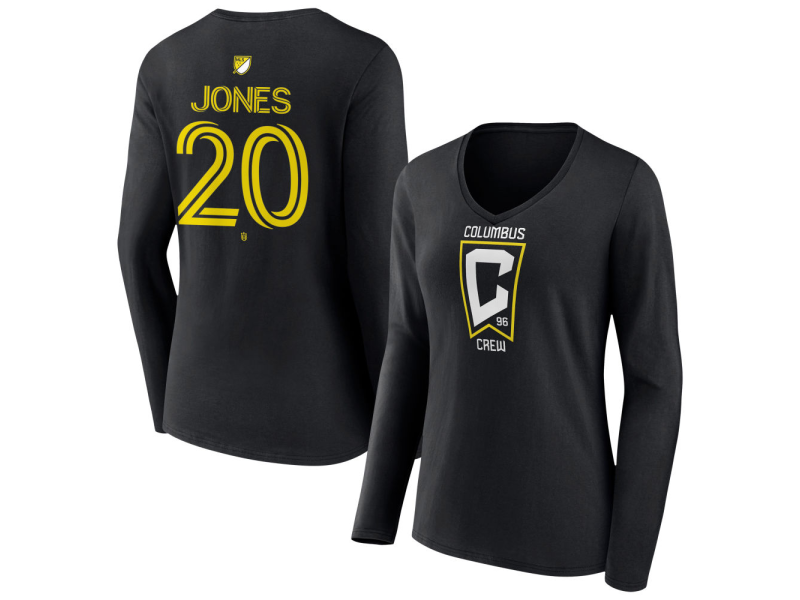 Women's Columbus Crew #20 Derrick Jones Team Authentic Long Sleeve V-Neck T-Shirt - Black