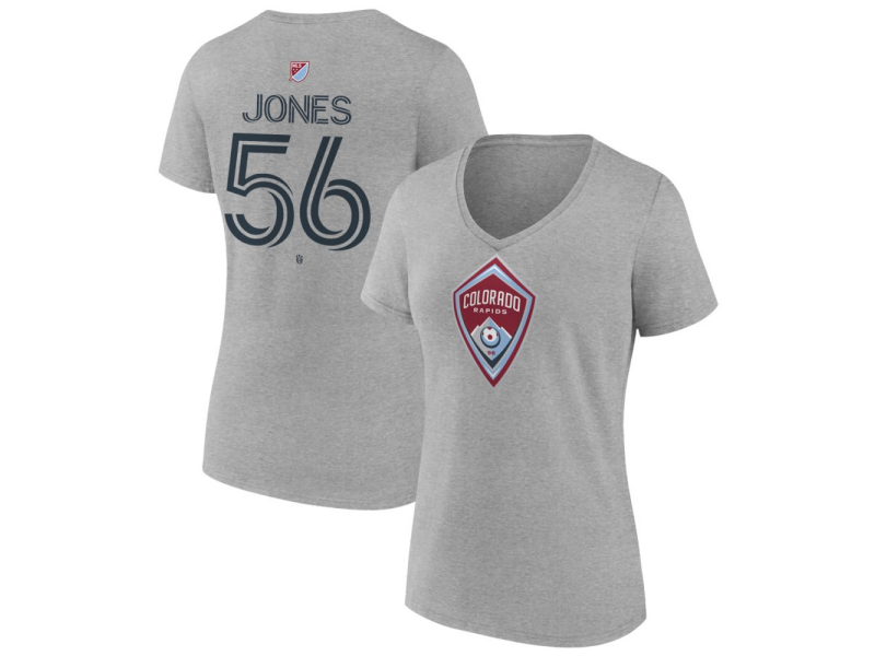 Women's Colorado Rapids #56 Nate Jones Team Authentic V-Neck T-Shirt - Gray