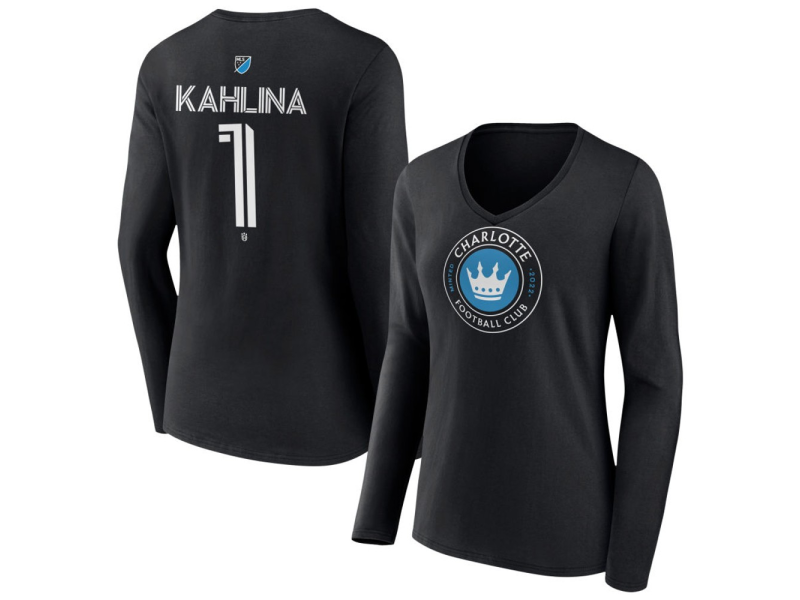 Women's Charlotte FC #1 Kristijan Kahlina Team Authentic Long Sleeve V-Neck T-Shirt - Black